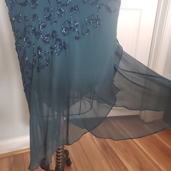 Cache Silk Teal Beaded 1920s Style Evening Dress, 4 - Picture 14 of 16